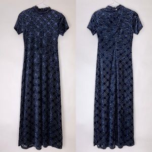 TESSUTO full length dress silk blend velvety blue and black design fully…